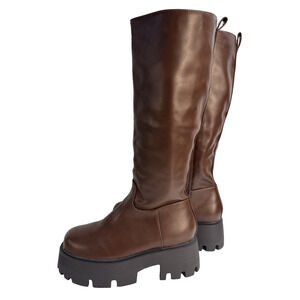 Top Moda Womens Wilder Knee High Boots Brown Chunky Sole 7.5 NWOB